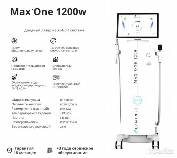 Диодный лазер для эпиляции люминес Max One 1200W