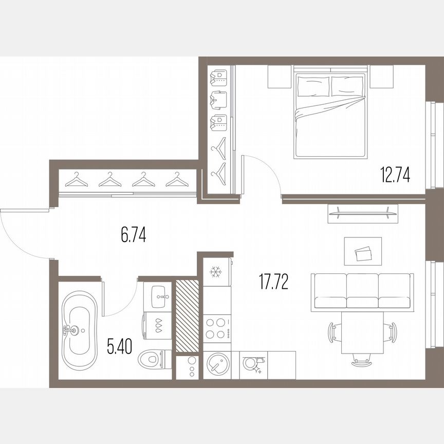 1-к. квартира, 42,6 м², 4/10 эт.