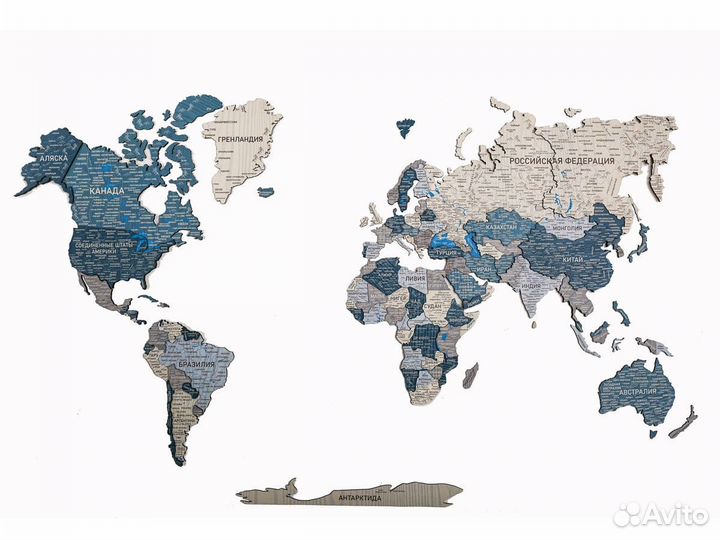 Деревянная карта мира 3D настенная, Сызрань
