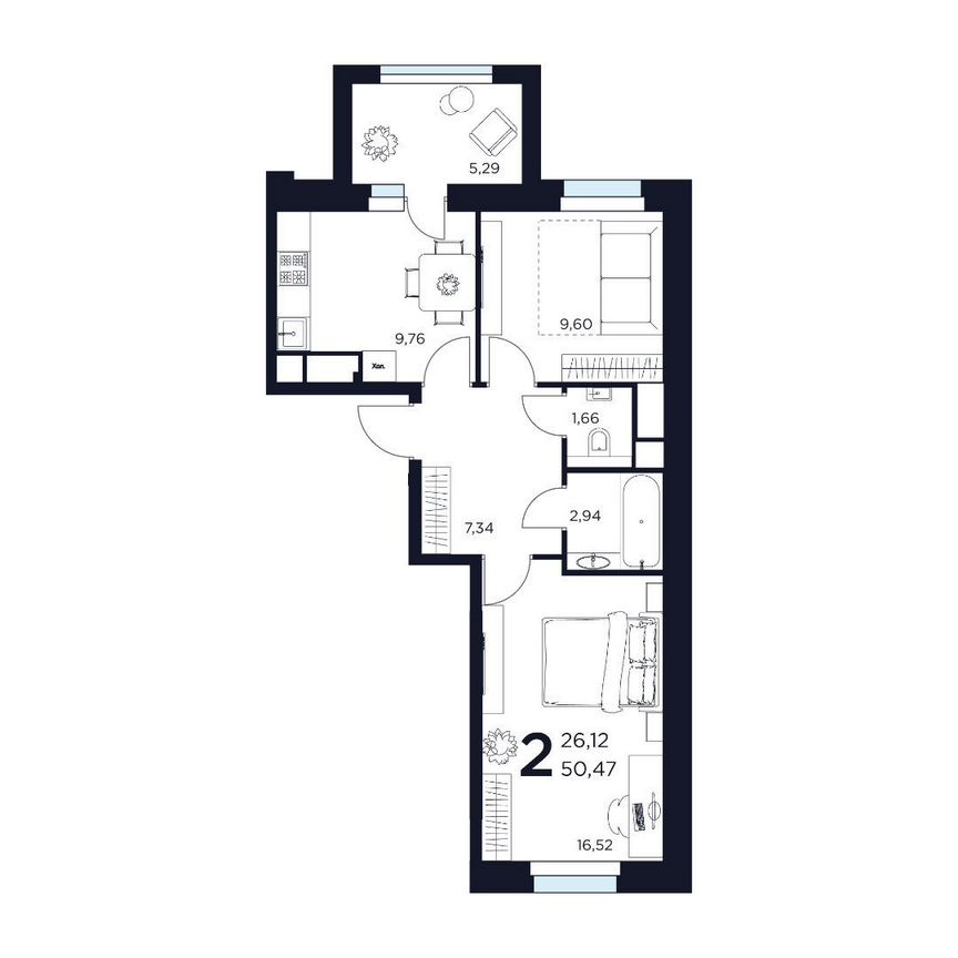 2-к. квартира, 50,5 м², 14/15 эт.