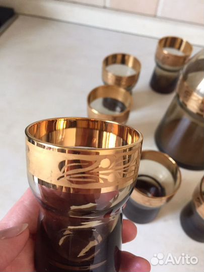 Графин и стопки цветное стекло, хрусталь СССР