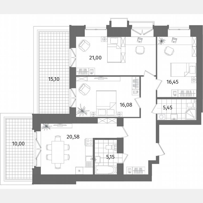 3-к. квартира, 107,8 м², 13/13 эт.