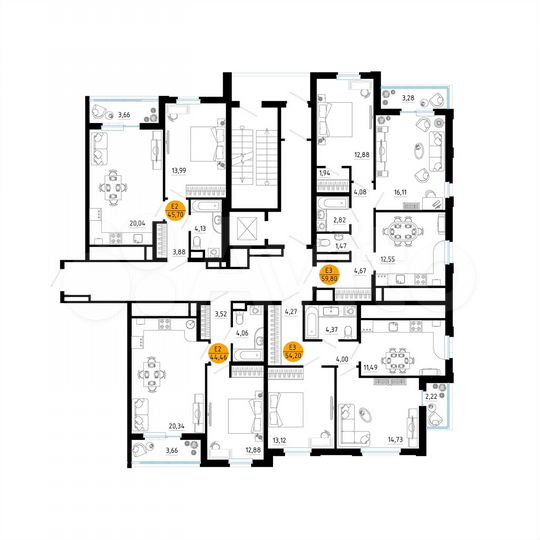 2-к. квартира, 59,8 м², 3/25 эт.