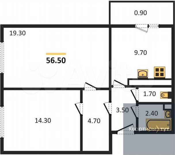 2-к. квартира, 56,5 м², 14/17 эт.