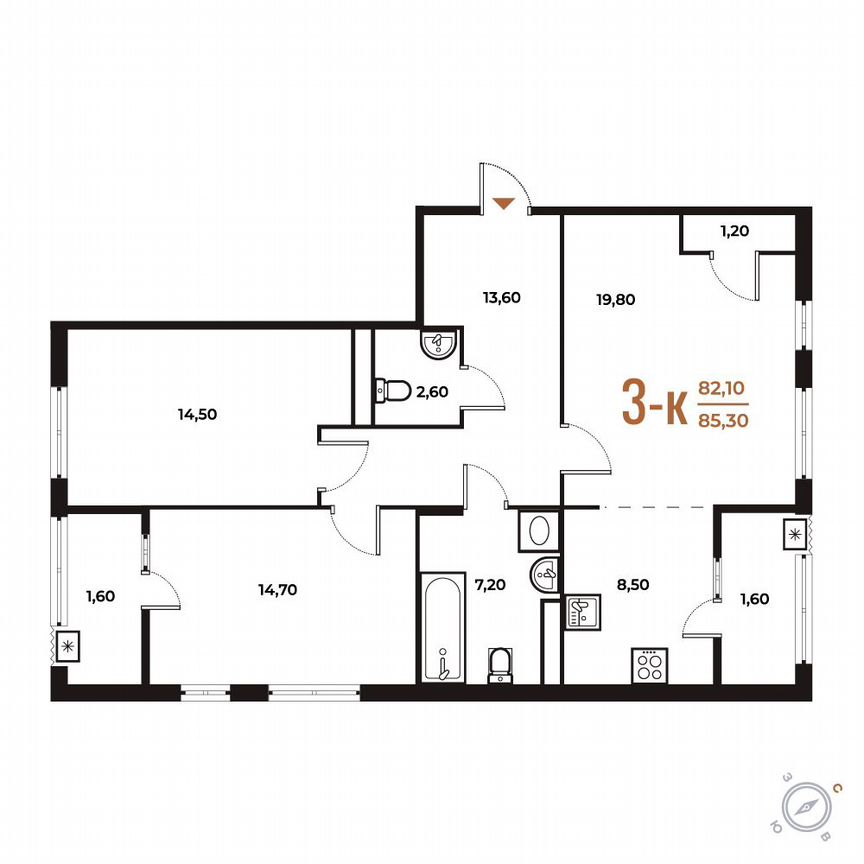 3-к. квартира, 85,3 м², 5/8 эт.