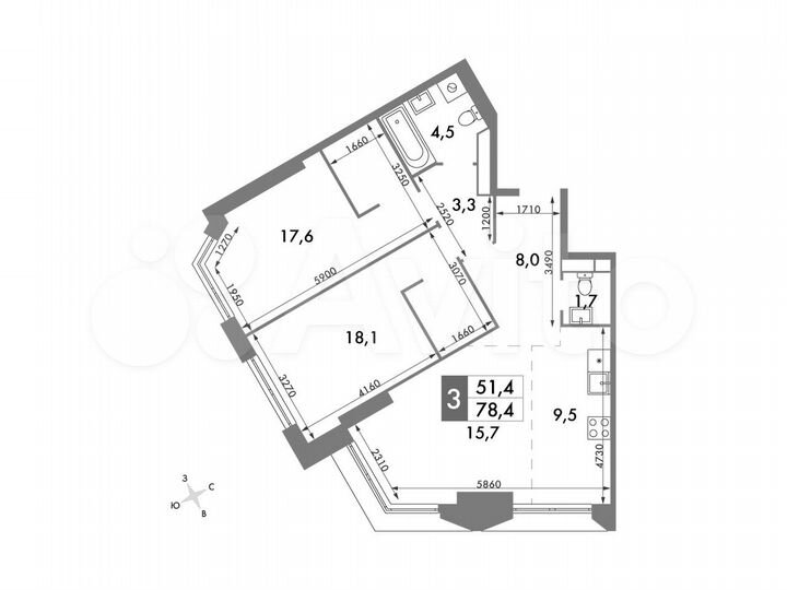 3-к. квартира, 78,4 м², 36/47 эт.