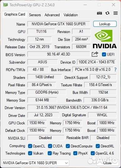 Asus Geforce gtx 1660 super