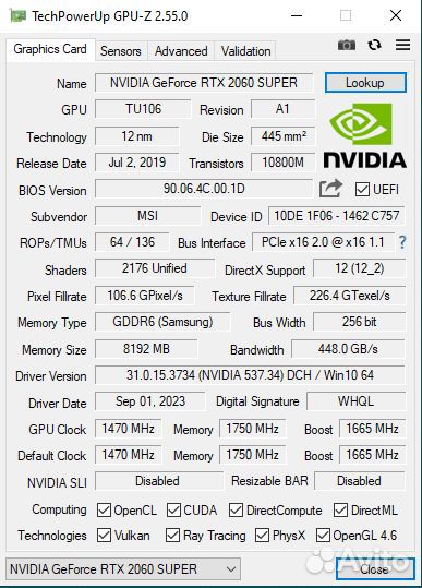 GeForce RTX 2060 super 8GB MSI