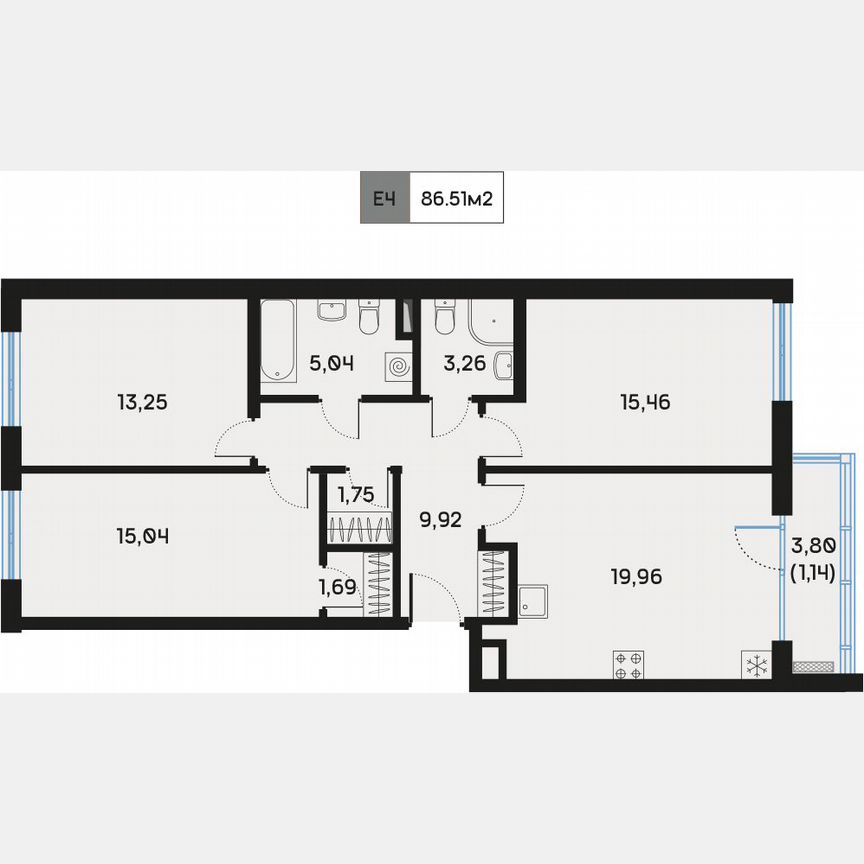 3-к. квартира, 87,2 м², 4/9 эт.
