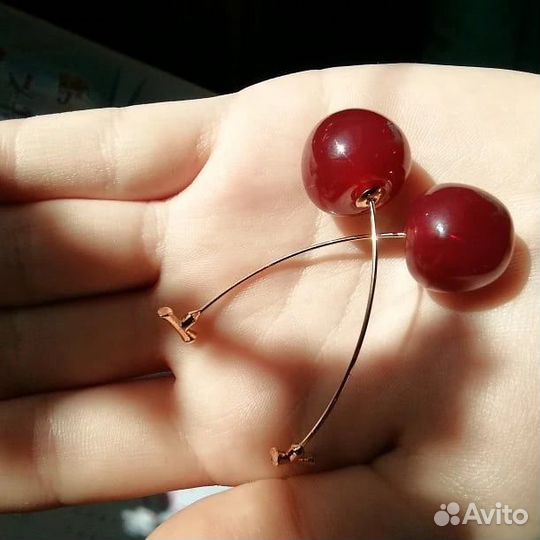 Серьги-брошь вишенки
