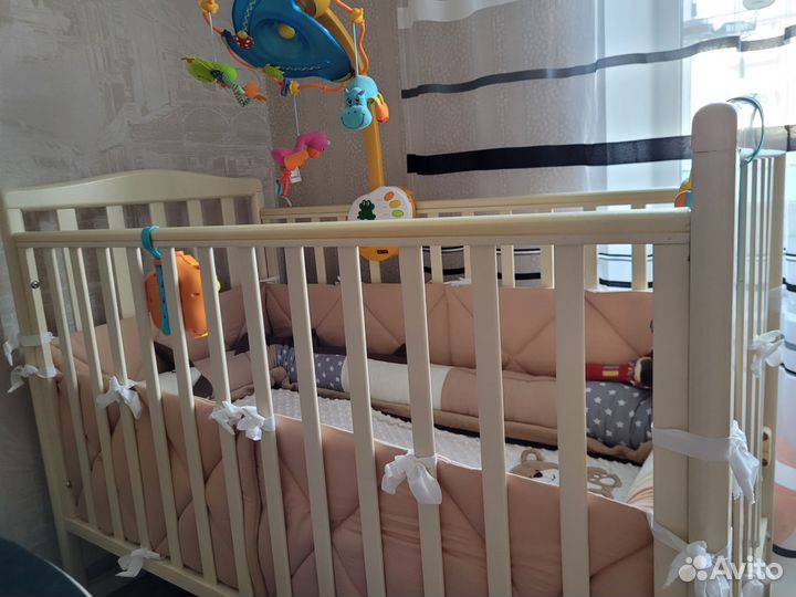 Детская кроватка papaloni с матрасом и ящиком