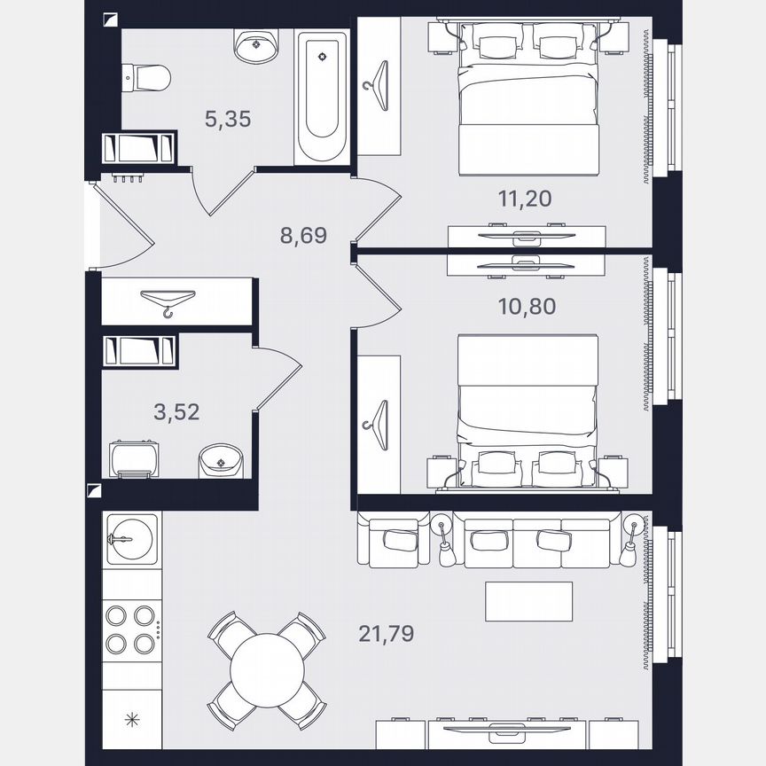 3-к. апартаменты, 61,4 м², 18/24 эт.