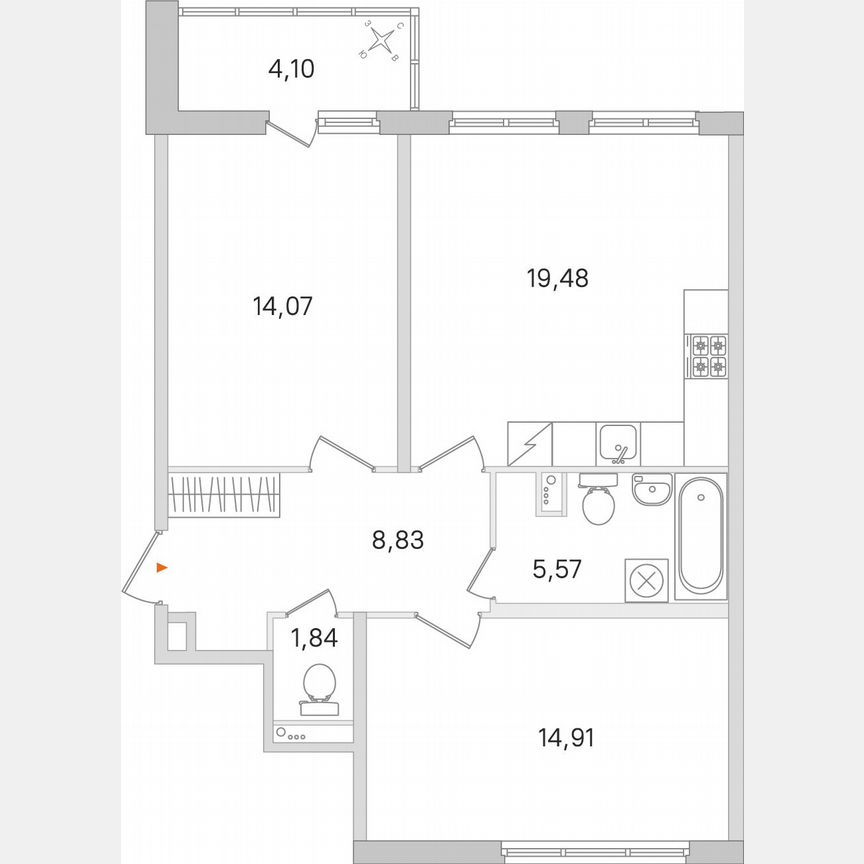 2-к. квартира, 66,8 м², 2/8 эт.