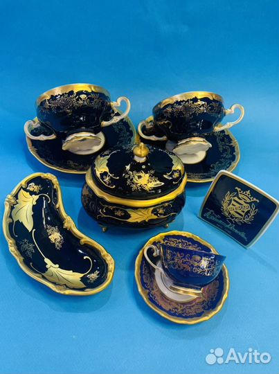 Чашка блюдце и тарелка кобальт (кофе и чай) гдр