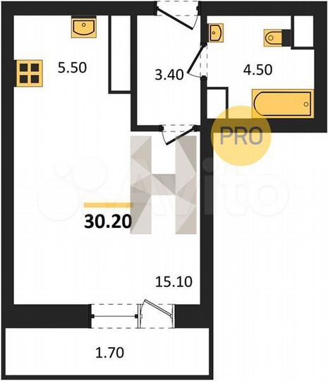 Квартира-студия, 30,2 м², 12/21 эт.