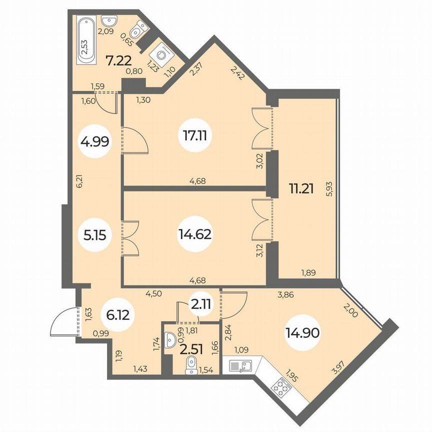 2-к. квартира, 80 м², 3/24 эт.