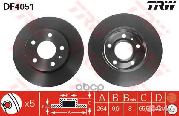 Диск тормозной зад DF4051 DF4051 TRW
