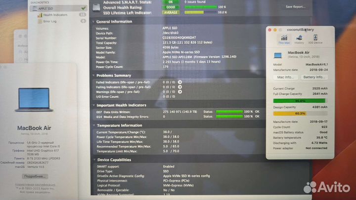 Macbook air 13 2018 (SSD 128GB + 8 RAM)