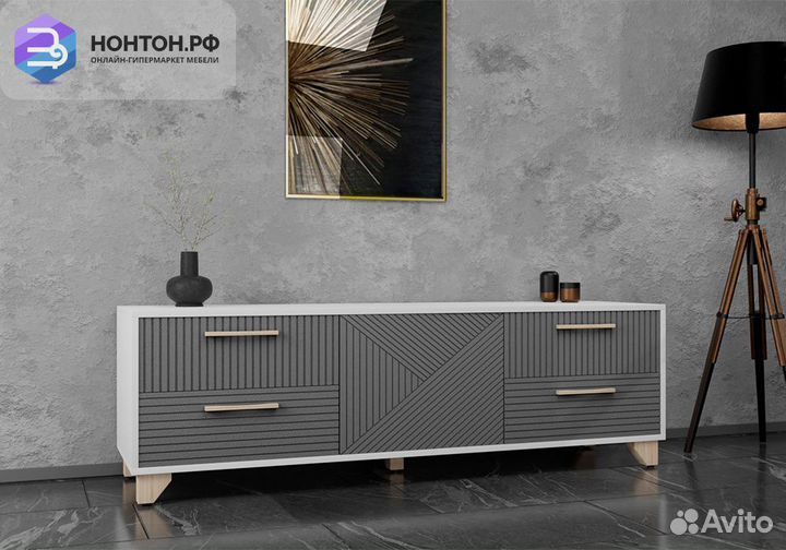 Тв-тумба со створкой Копенгаген белая / серый граф