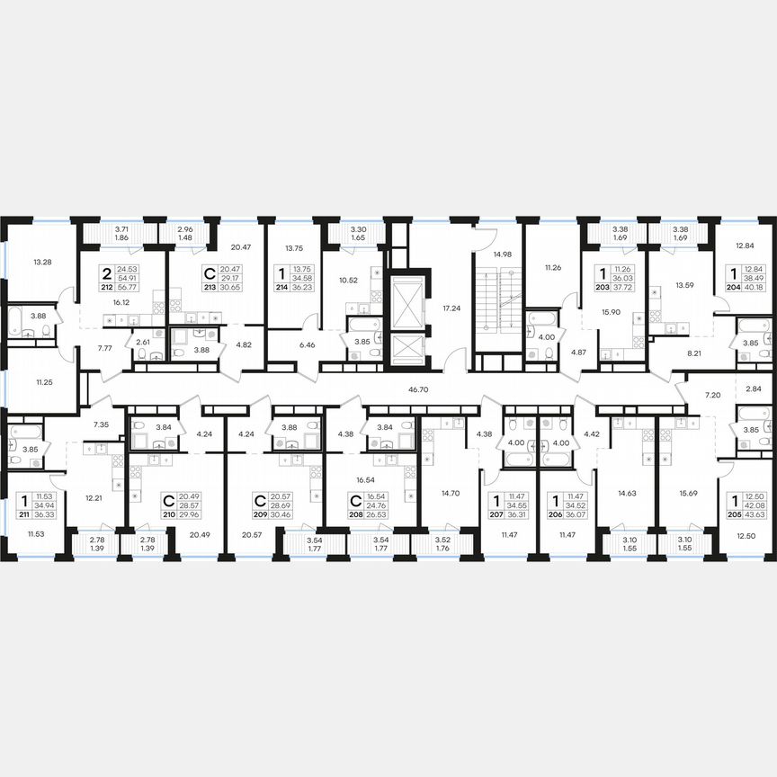 1-к. квартира, 43,6 м², 5/15 эт.