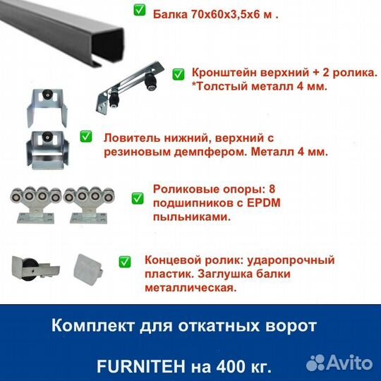 Комплект для откатных ворот furniteh балка 6 м