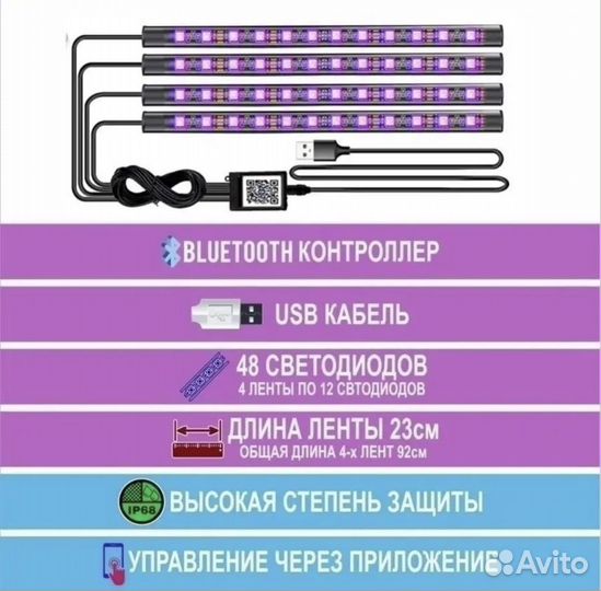 Подсветка салона автомобиля светодиодная RGB