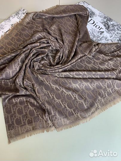 Платок коричневый Диор Dior кашемир/шелк