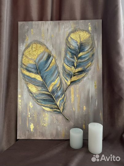 Картина «Перья» рельефная с поталью