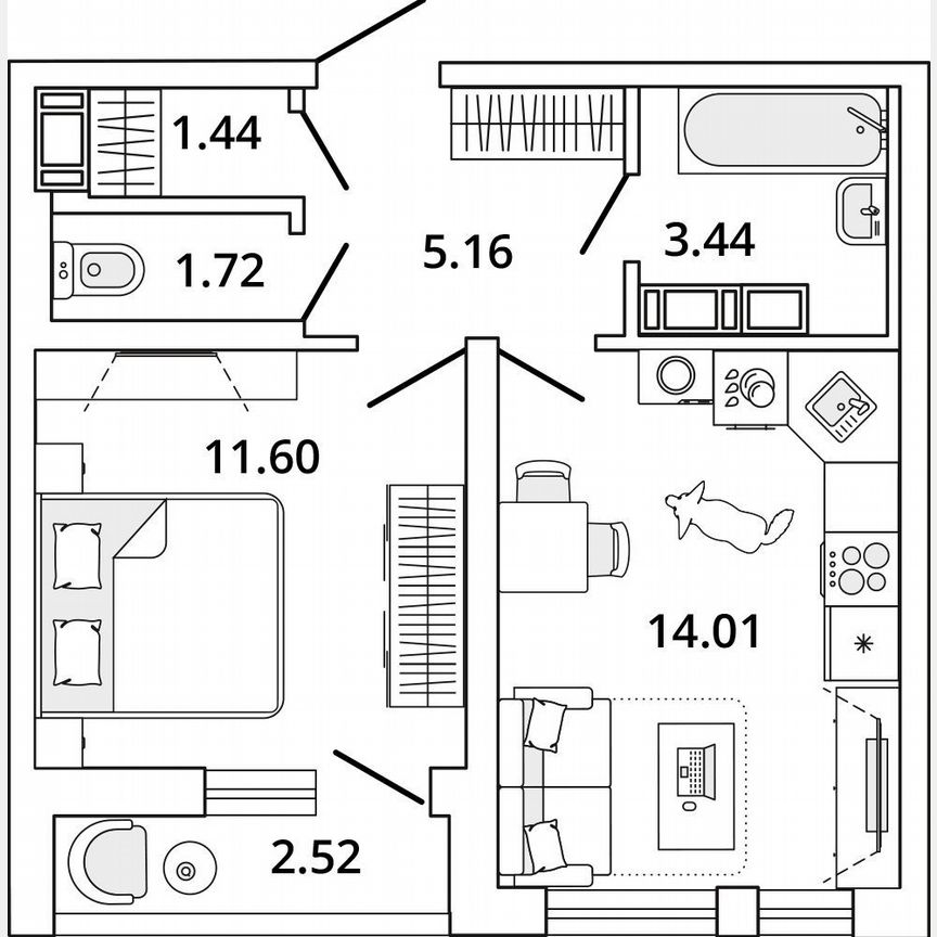 1-к. квартира, 38,6 м², 14/19 эт.