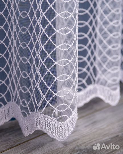 Тюль дентель Ажур холодный белый готовый пошив