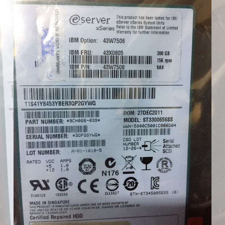 [43X0805] Жесткий Диск Ibm 300gb 15k 3.5 Sas Hp Hdd 43x0805