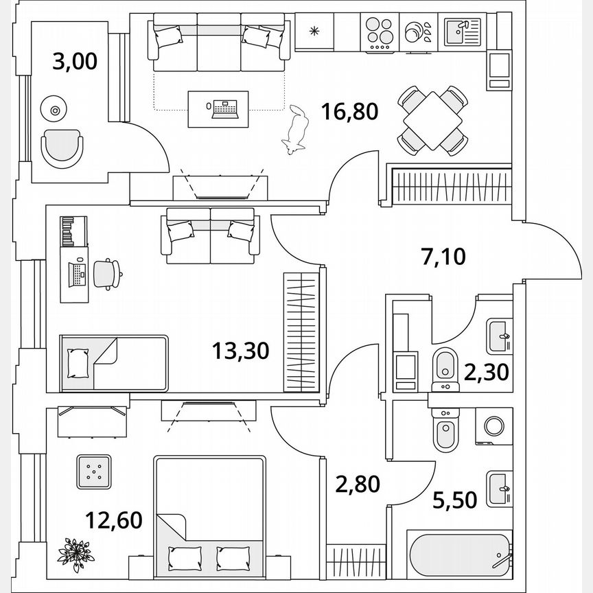 2-к. квартира, 28,2 м², 12/13 эт.