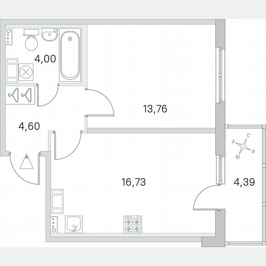 1-к. квартира, 40,4 м², 2/4 эт.
