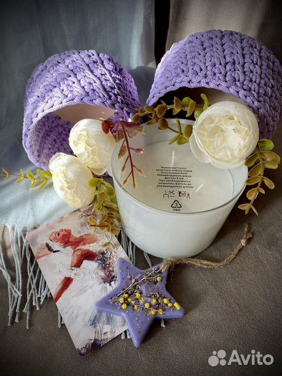 Интерьерная вязаная корзина/свеча в корзине