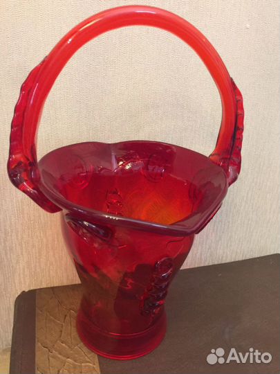 Ваза Конфетница Корзинка Цветное стекло Винтаж