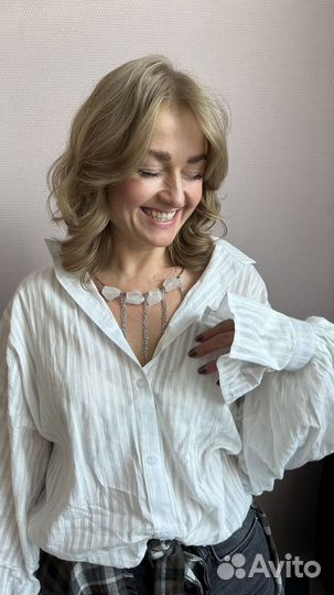 Колье бижутерия с массивным кварцем и гематитом