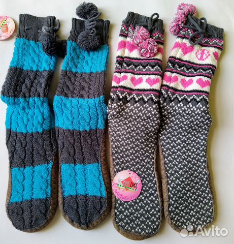 Тапочки носки вязаные двуслойные HobbyLine размер