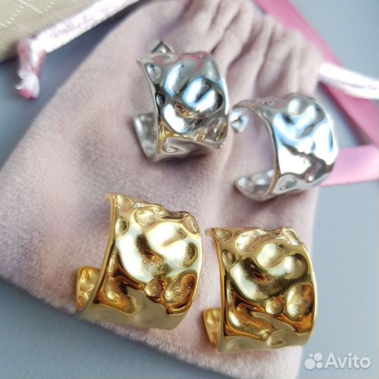 Серьги мятое золото в стиле poison drop