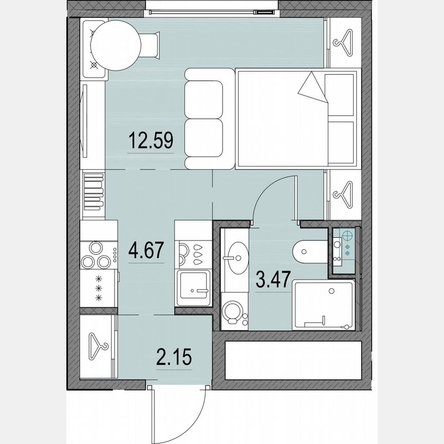 Квартира-студия, 22,9 м², 9/16 эт.