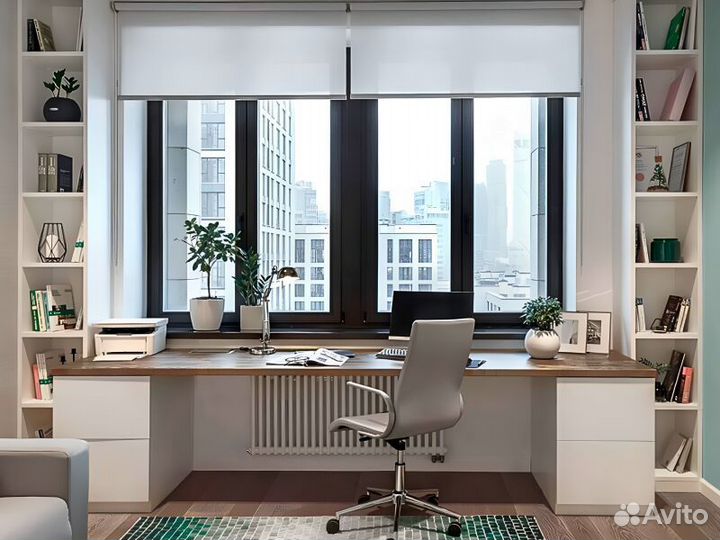 Рабочая зона со шкафом у окна