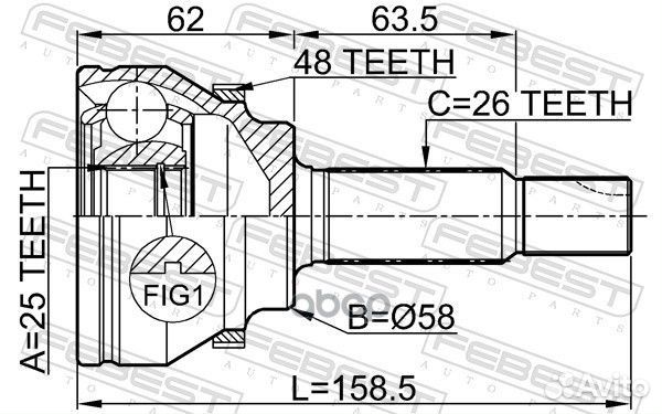 Febest ШРУС наружный 25x58x26 avensis 2003-2008