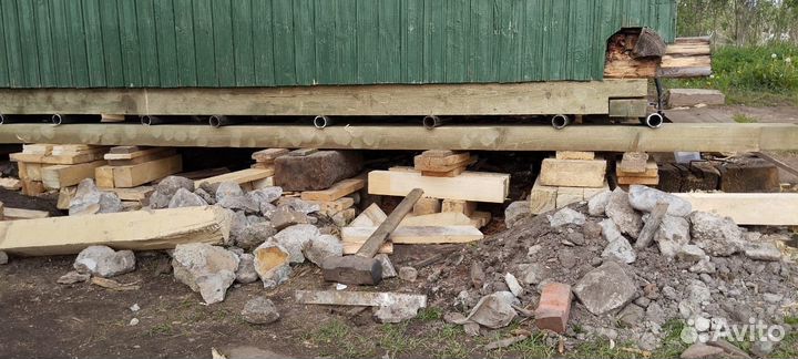 Замена ремонт фундамента, подъем передвижение дома