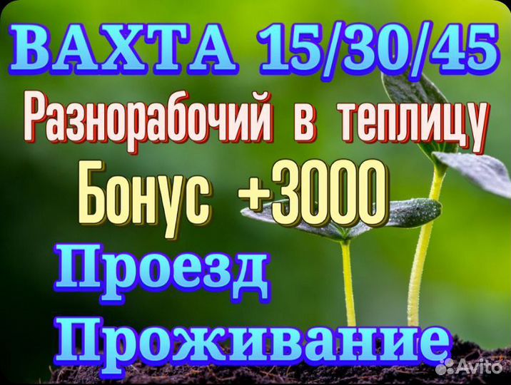 Разнорабочий Вахта Без опыта 15/30/45 Проживание