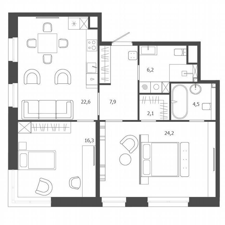 2-к. квартира, 83,8 м², 6/9 эт.