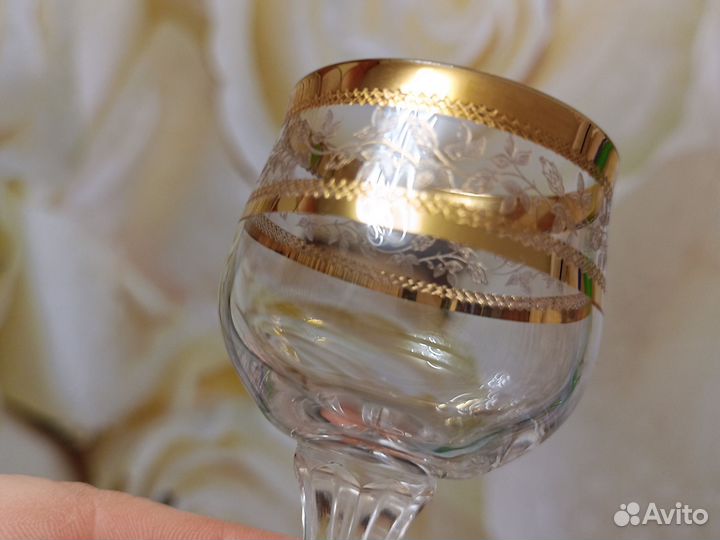 Рюмка с позолотой Богемия, прямая гранёная ножка