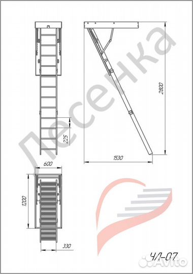 Чердачная лестница чл-07 600х1200