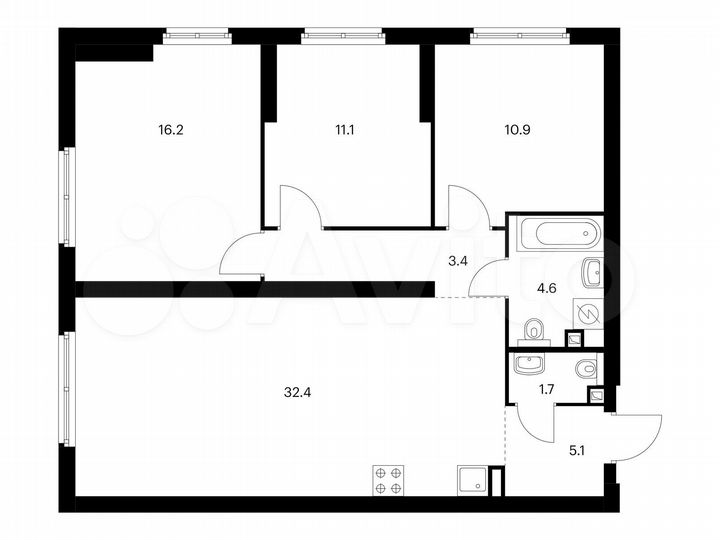 3-к. квартира, 85,4 м², 27/33 эт.
