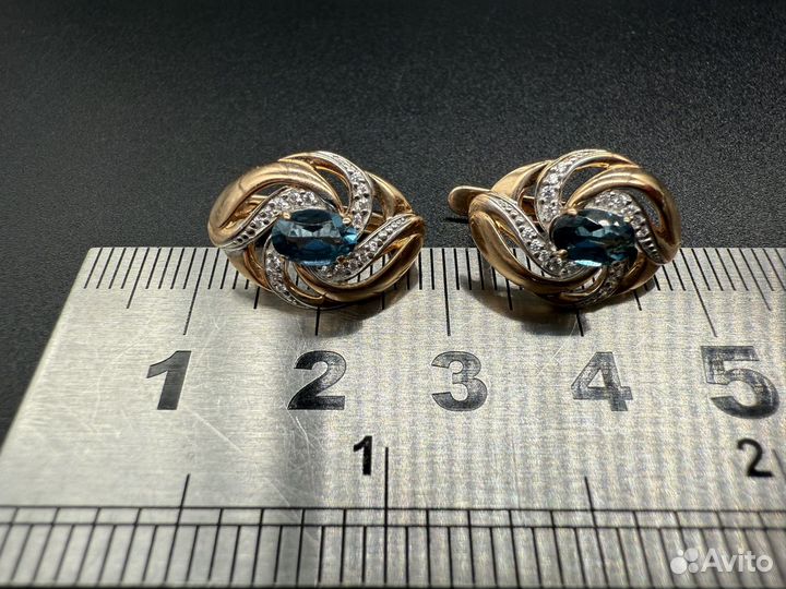 Золотые серьги с лондон топазом