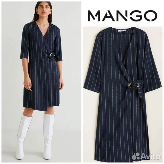 Платье на запах в полоску Mango S