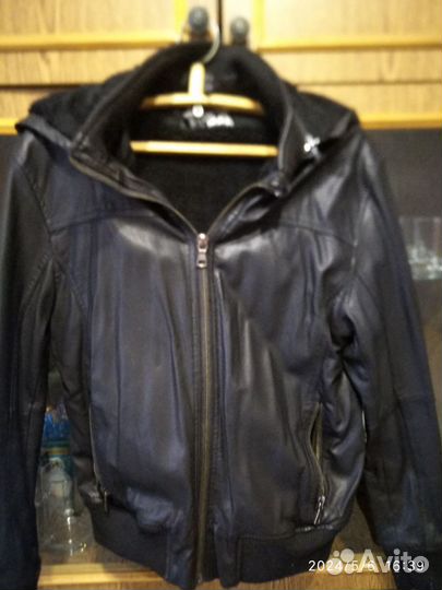 Кожаная куртка с мехом мужская,мало кожзам